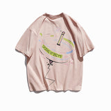 Cartoon Literary Flower Printing Short Sleeve Street Casual Loose-Fitting T-shirt Men's Fashion Half Sleeve Couples Dress Summer Wear