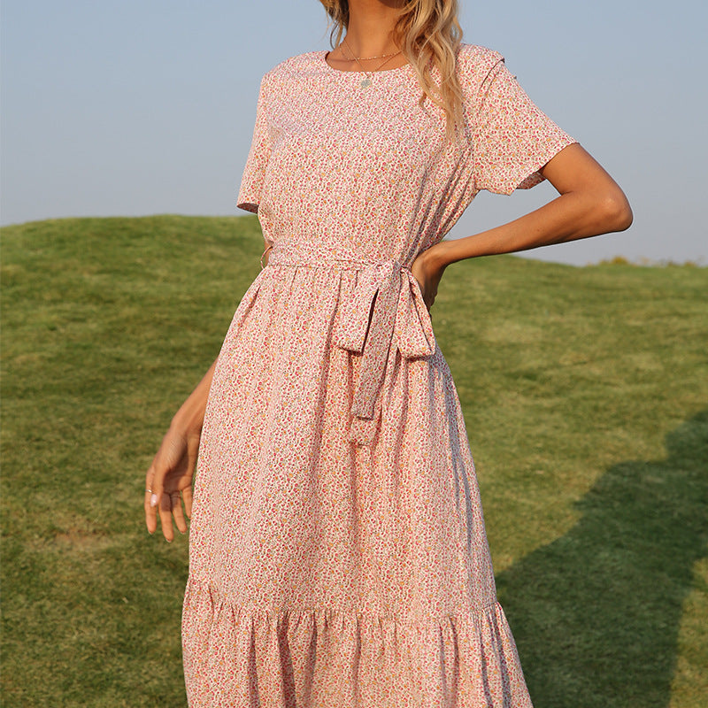 Beth Dutton Bohemian Dress Summer Spring Midi Dresses Summer Floral Backless round Neck Short Sleeve Sexy Dress