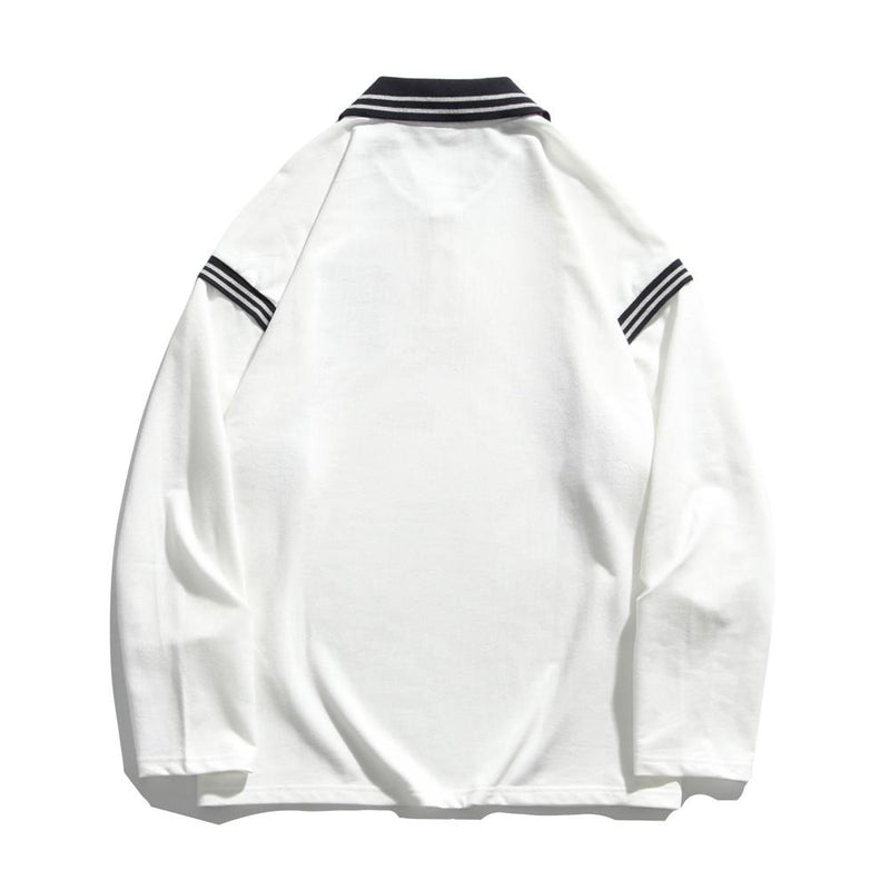 Men's T Shirt Summer Casual Tops Letter Embroidered Long Sleeve T-shirt Men's Color Stitching Turnover Neck Pullover Boyfriend Harajuku Style Trendy