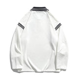 Men's T Shirt Summer Casual Tops Letter Embroidered Long Sleeve T-shirt Men's Color Stitching Turnover Neck Pullover Boyfriend Harajuku Style Trendy