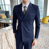Double Brewed Seersucker Suit Autumn Men's Suit Slim Striped