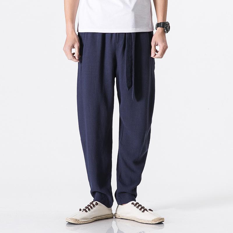 Linen Pants Straight Leg Pants Drawstring Lightweight Elastic Beach Pants Men's Soft Vintage Harem Pants