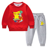 Children Pokemon Pikachu Hoodie & Pant Set Sweater Suit Fleece Lined Padded Warm Keeping Winter Clothes