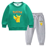 Children Pokemon Pikachu Hoodie & Pant Set Fleece Lined Padded Warm Keeping Winter Clothes Sweatershirt Suit