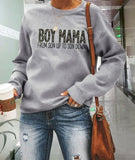 Boy Mama Hoodie Letter Print Casual Fashion Long Sleeve Sweatshirt