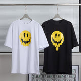 Drippy Hoodies Dissolved Smiley Face Finger Embroidery Short Sleeve Men's and Women's T-shirt