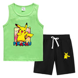 Children Pokemon Pikachu Tshirts & Shorts Vest Middle Pants Sports Casual Bottoming Shirt Two Pieces
