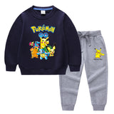Children Pokemon Pikachu Hoodie & Pant Set Two-Piece Solid Color Cotton Sweater Set