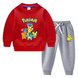 Children Pokemon Pikachu Hoodie & Pant Set Fleece Lined Padded Warm Keeping Winter Clothes Sweatershirt Suit