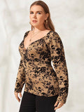 Women Plus Size Topsv Collar Long Sleeve Printed Shirt