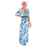 Spring and Summer Floral Slit Lace-up Temperament Leisure Vacation Style Dress