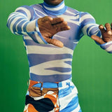 Transparent Shirt for Men Zebra Stripes Fashionable See-through Turtleneck T-shirt