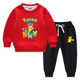 Children Pokemon Pikachu Hoodie & Pant Set Fleece Lined Padded Warm Keeping Winter Clothes Sweatershirt Suit