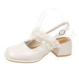 Nude Chunky Heel Sandals Mary Jane Shoes
