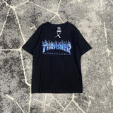 Thrasher T Shirt Classic Flame Blue Ghost Print round Neck Loose Couple
