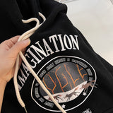Harvard Sweatshirt Letter Embroidery Cartoon Printed Black Hooded Velvet Padded Thickened Sweater
