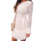 Autumn and Winter Lace Sexy Temperament Ruffle Sleeve Lace Fashion Dress