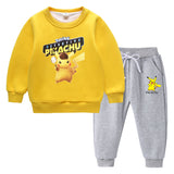Children Pokemon Pikachu Hoodie & Pant Set Fleece Lined Padded Warm Keeping Winter Clothes Sweatershirt Suit
