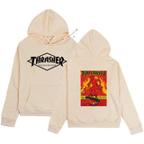 Thrasher Hoodie Letter Flame Print Solid Color Coat