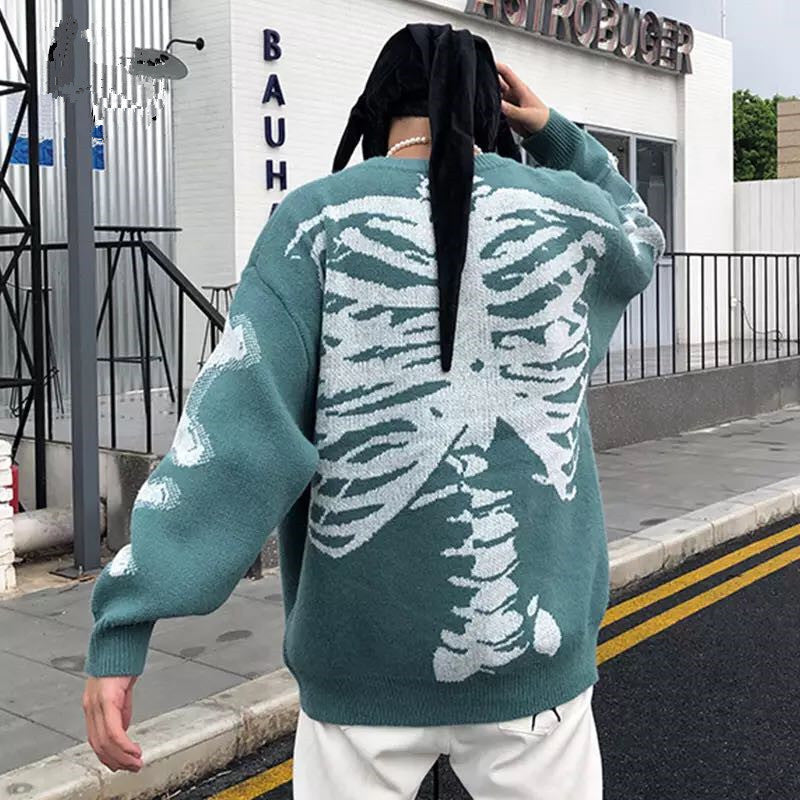 Skeleton Hoodie Skeleton Knitwear Men's Street Loose round Neck Sweater Pullover