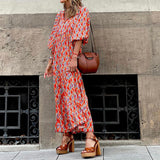 Women Bohemian Dress Women's Summer Short Sleeve Printed Dress