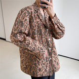 Men's Shirts Autumn Leopard Print Floral Loose Long Sleeve Shirt