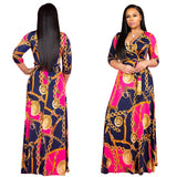 Women Exotic Dresses V-neck Digital Printed Sexy Long Dress