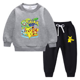 Children Pokemon Pikachu Hoodie & Pant Set Fleece Lined Padded Warm Keeping Winter Clothes Sweatershirt Suit