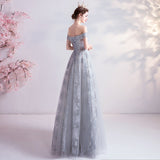 Prom Dresses Bright Silver Gray Bridal Clothes Dinner Annual Meeting Starry Skirt Wedding Dress