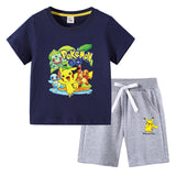 Children Pokemon Pikachu Tshirts & Shorts Cotton Short Sleeve Shorts Two Pieces Neutral