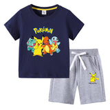 Children Pokemon Pikachu Tshirts & Shorts Cotton Short Sleeve Shorts Two Pieces Neutral