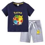 Children Pokemon Pikachu Tshirts & Shorts Cotton Short Sleeve Shorts Two Pieces
