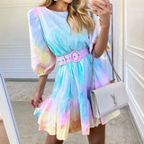 Abstract Bodycon Dress Summer Tie-Dyed Dress with Belt