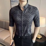 Men Shirts Floral Print Mid-Length Sleeves Shirt