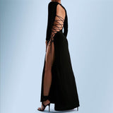 Music Festivals Rave Outfits Dress Autumn Crew Neck Long Sleeve Sexy Cutout Backless Slit Dress