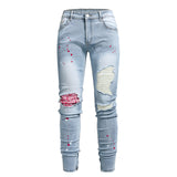 J Shaped Jeans Men's New Skinny Ripped Leg Opening Zipper Jeans
