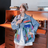 Spray Painted Jacket Autumn Colorful Graffiti Denim Jacket