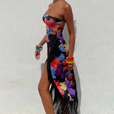 Music Festivals Rave Outfits Dress Spring and Summer Print Tassels Slim-Fit Women's Dress