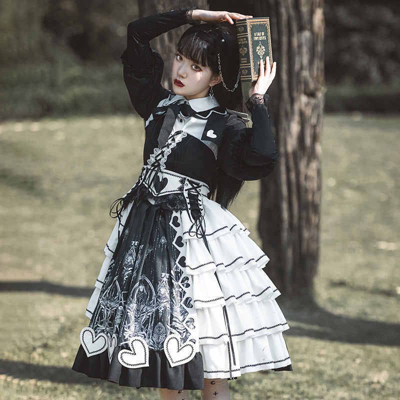 Gothic Lolita Harajuku Style Clothing Lolita Small Skirt Op Spliced Black Dress for Women