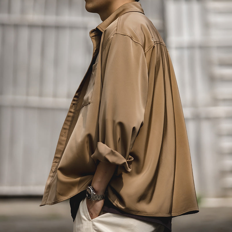 Work Shirts Long Sleeve Shirt Loose Ice Silk Shirt for Men