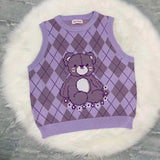 Gothic Lolita Harajuku Style Clothing Purple Floral Bear Sleeveless Sweater Vest