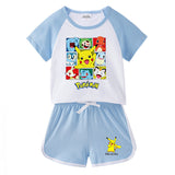 Children Pokemon Pikachu Tshirts & Shorts Short-Sleeved T-shirt Shorts Casual Sports Two-Piece Neutral