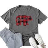 Boy Mama T Shirt Mama Bear Red Plaid Mother Bear Pattern Printed T-shirt