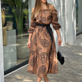 Women Bohemian Dress Women's Long Sleeve Midi Printed Dress