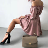 Women Bohemian Dress Summer Strap Waist-Tight Solid Color Women's Dress