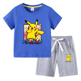 Children Pokemon Pikachu Tshirts & Shorts Cotton Children Short Sleeve Shorts Two Pieces