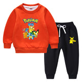 Children Pokemon Pikachu Hoodie & Pant Set Fleece Lined Padded Warm Keeping Winter Clothes Sweatershirt Suit