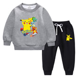 Children Pokemon Pikachu Hoodie & Pant Set Sweater Suit Fleece Lined Padded Warm Keeping Winter Clothes