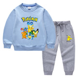 Children Pokemon Pikachu Hoodie & Pant Set Two-Piece Solid Color Cotton Sweater Set