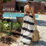 Women Dress Summer Sexy Strap Backless Striped Printed Dress